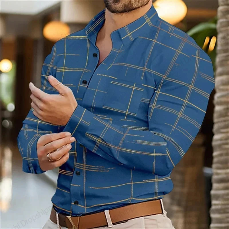 chemise pour homme d'affaires, chemises de bureau à manches longues, chemise hawaïenne homme, mode décontracté, boutonné, rayé,