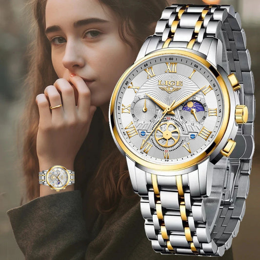 montre-bracelet étanche en acier pour femme