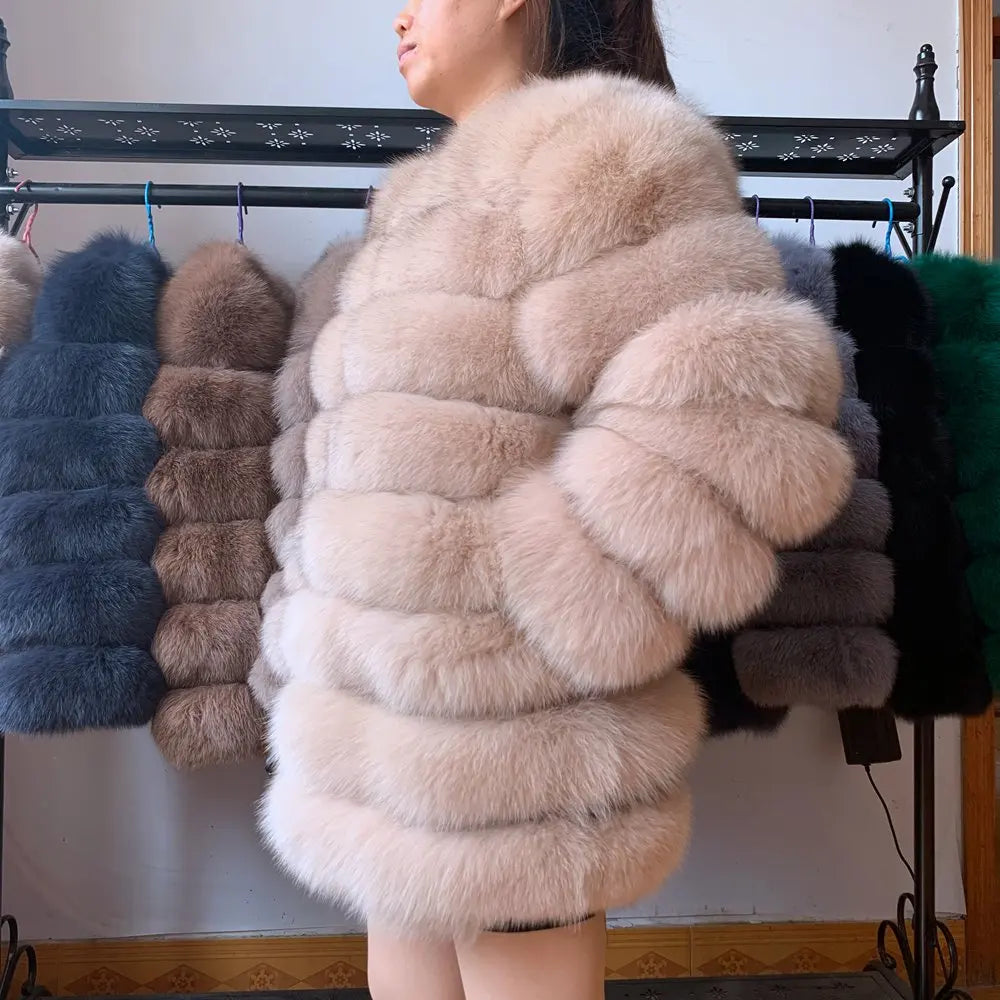 veste en fourrure de renard véritable pour femme