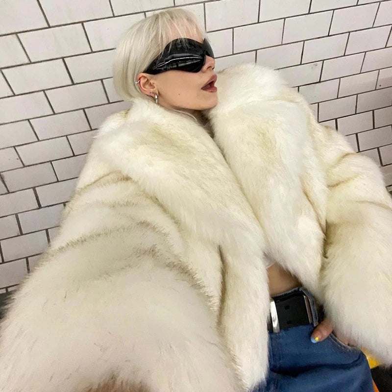 veste en fausse fourrure de renard pour femme