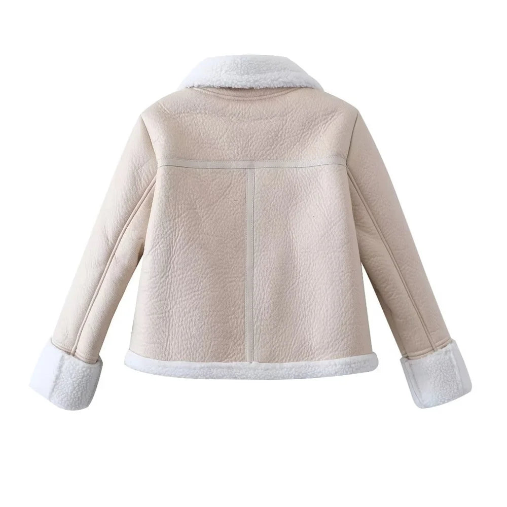 veste en fourrure à col polo pour femme