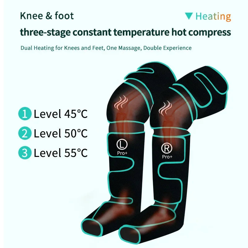 Masseur de jambes à compression d'air portable – Massage des genoux et des pieds à 3 chambres avec chauffag