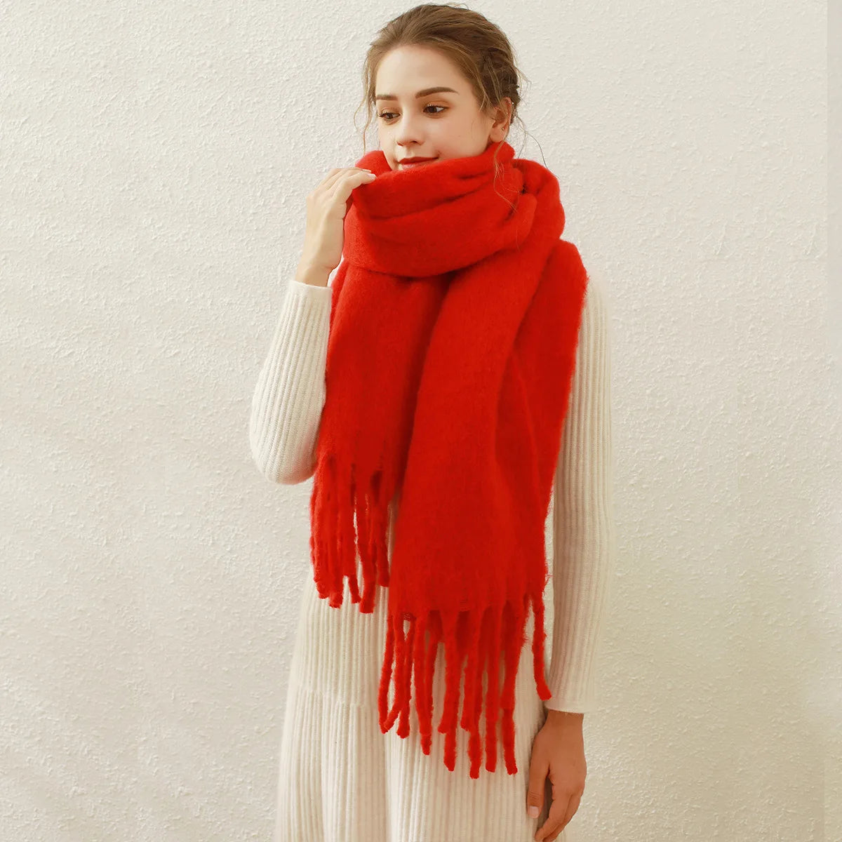 a-écharpe d'hiver, chaud, couleur unie, couverture longue -a
