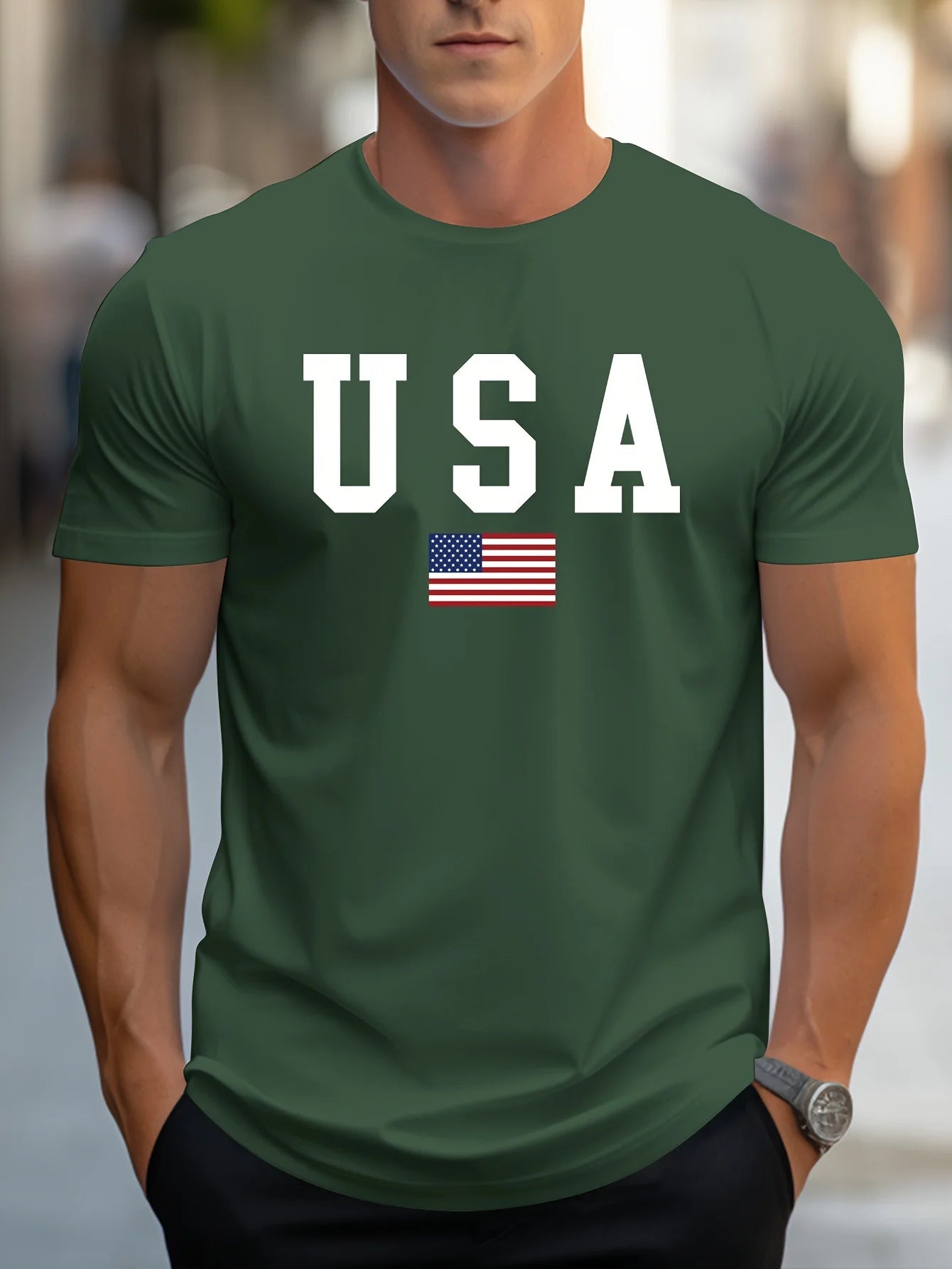 T-shirt à manches courtes et col rond pour homme, décontracté, coupe ample, imprimé USA, pur coton,