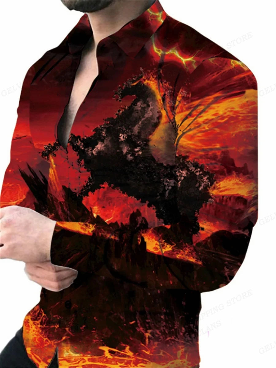 chemise hawaïenne à manches longues pour homme, chemise décontractée, à la mode,