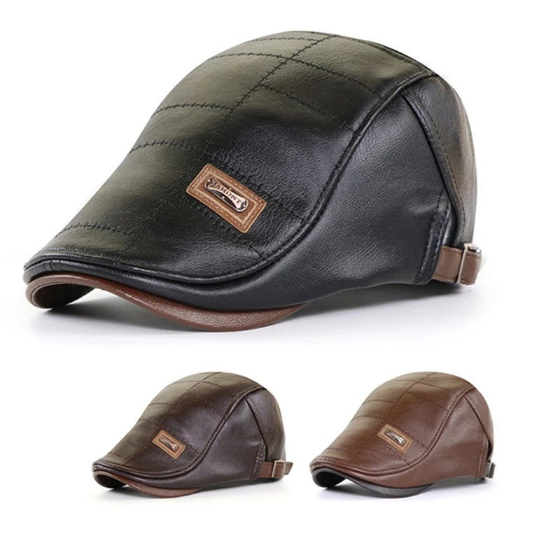 béret homme en cuir véritable, casquette plate, mâle,  réglable,  de haute qualité