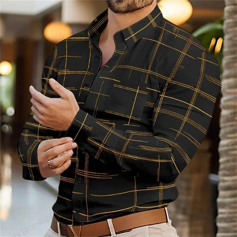chemise pour homme d'affaires, chemises de bureau à manches longues, chemise hawaïenne homme, mode décontracté, boutonné, rayé,