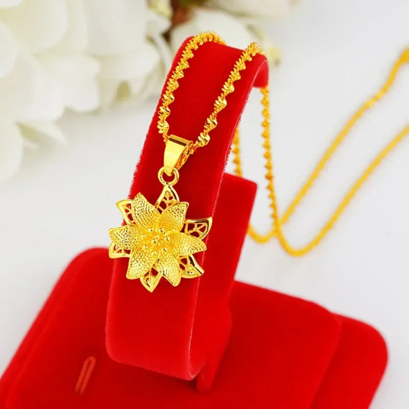 Collier pendentif lys en or 18 carats pour femme, bijoux de cou,
