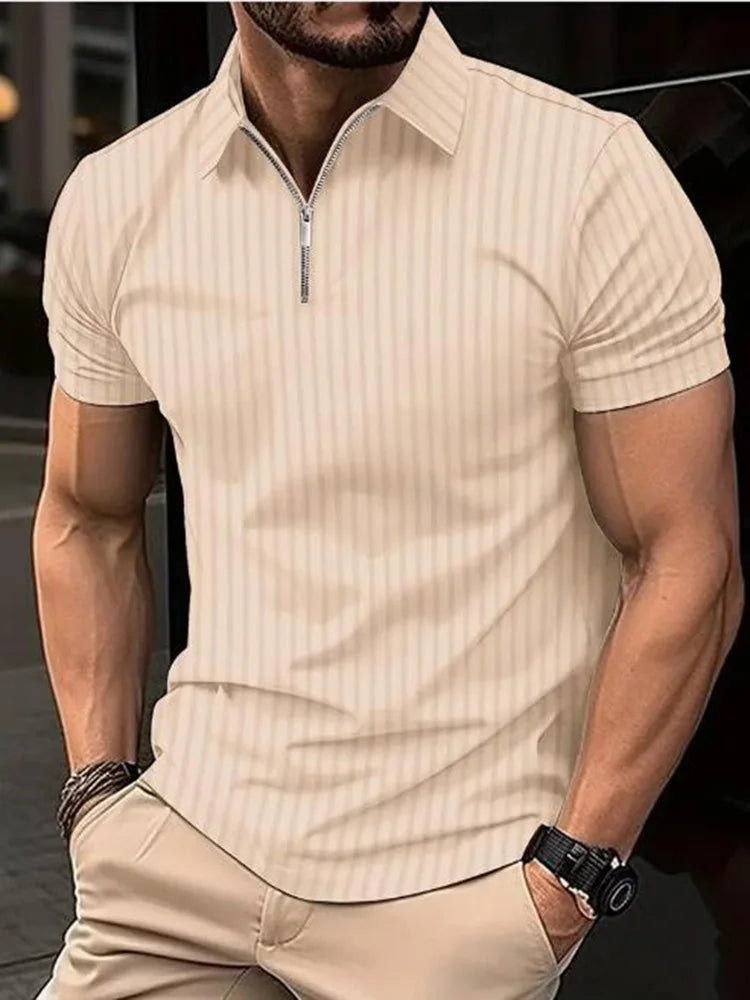 Polo léger à manches courtes pour homme, demi-fermeture éclair, monochromatique, élastique,