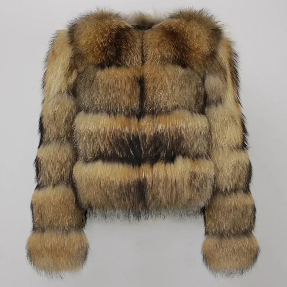 veste en fausse fourrure de renard naturelle pour femme