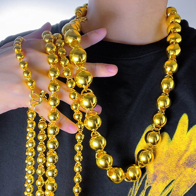 Collier en or véritable, AU999, chaîne de boules, bijou dominateur 24K pour homme et femme,