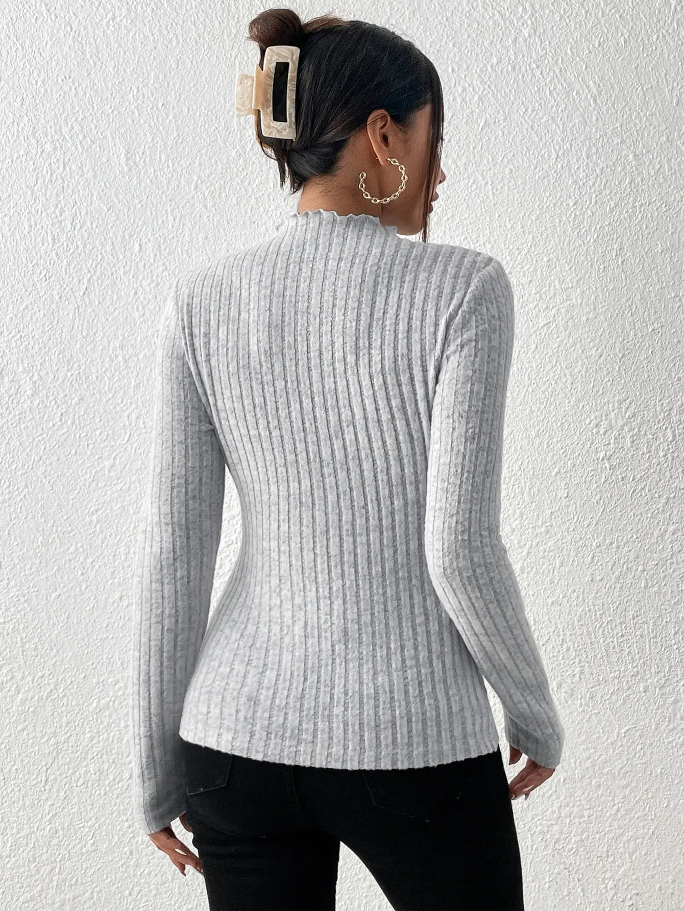 pull décontracté d'automne et d'hiver,  rayé, à mi-col en dentelle pour femme,