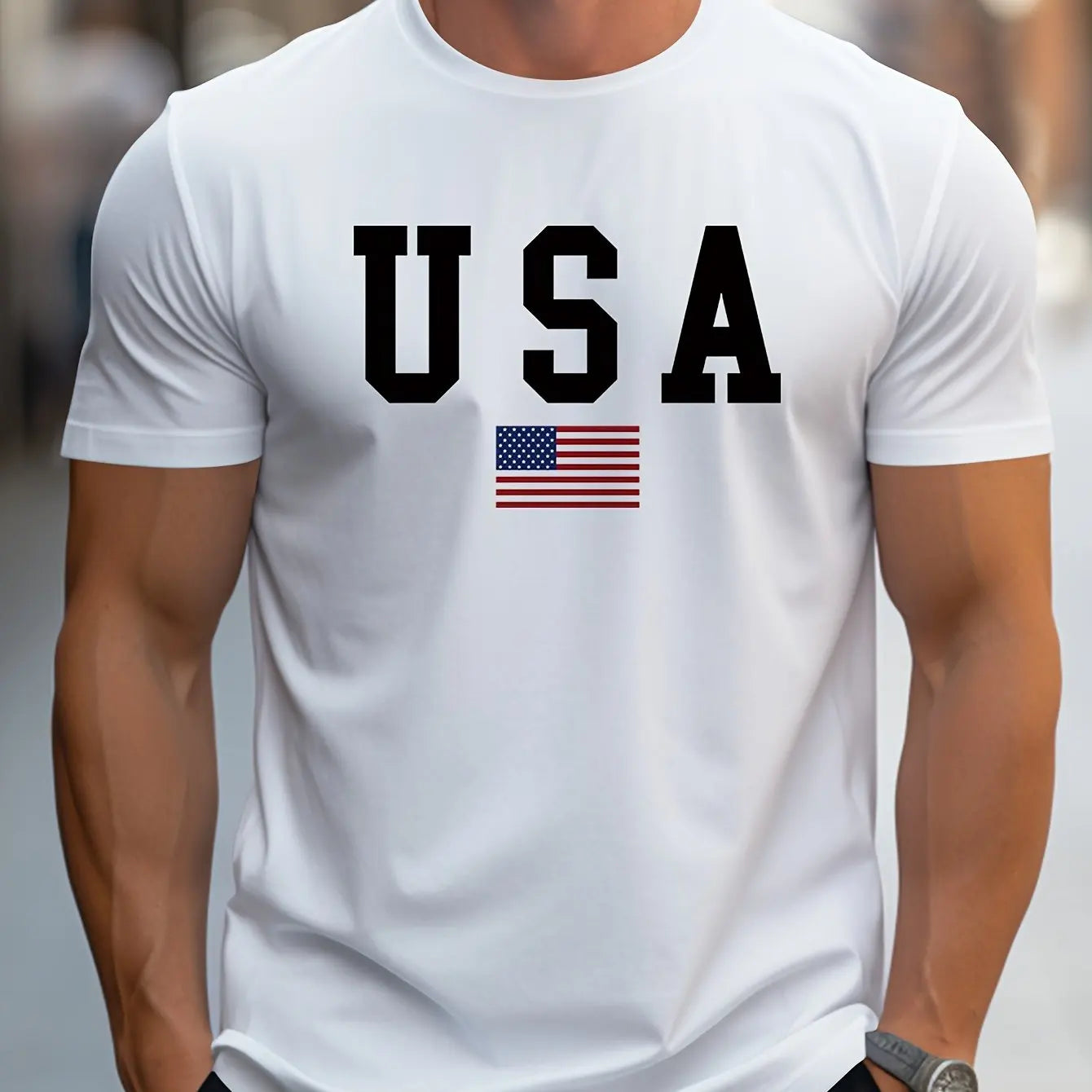 T-shirt à manches courtes et col rond pour homme, décontracté, coupe ample, imprimé USA, pur coton,