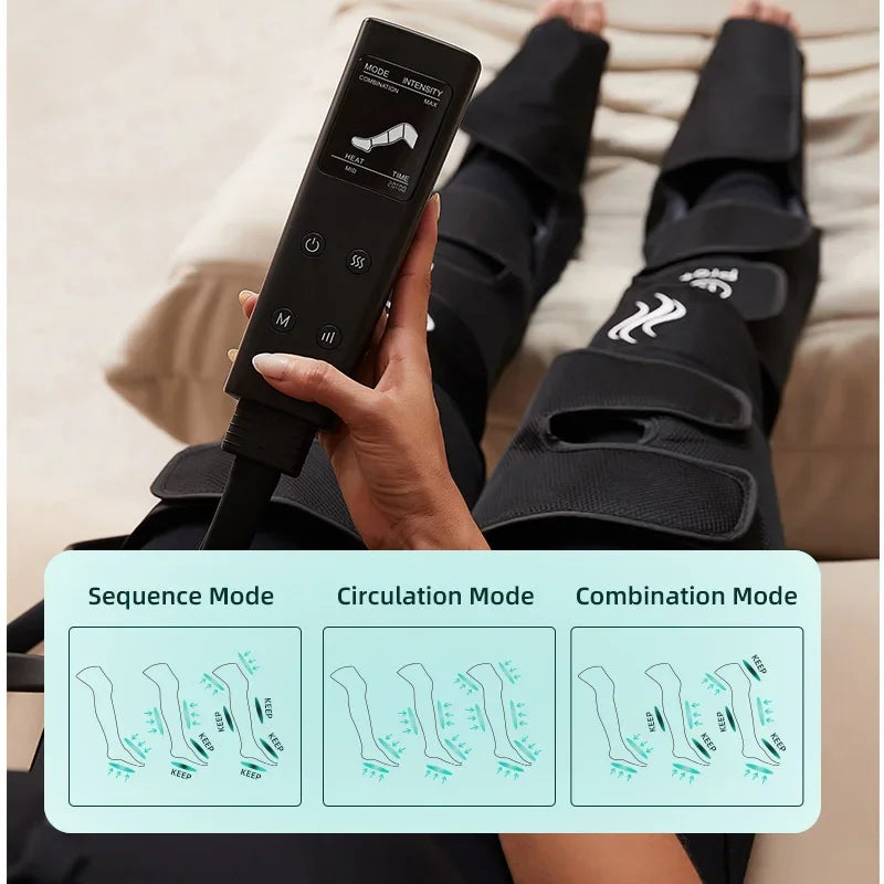 Masseur de jambes à compression d'air portable – Massage des genoux et des pieds à 3 chambres avec chauffag