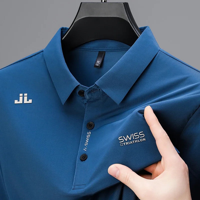 Polo décontracté à manches courtes pour homme, chemise d'affaires avec badge, polyvalent,