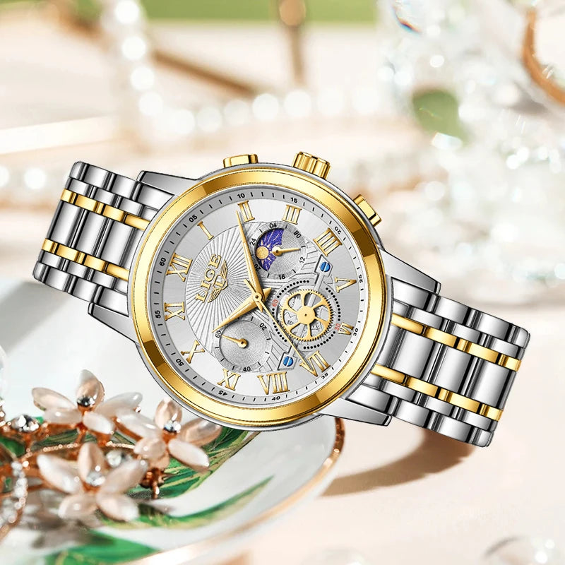 montre-bracelet étanche en acier pour femme