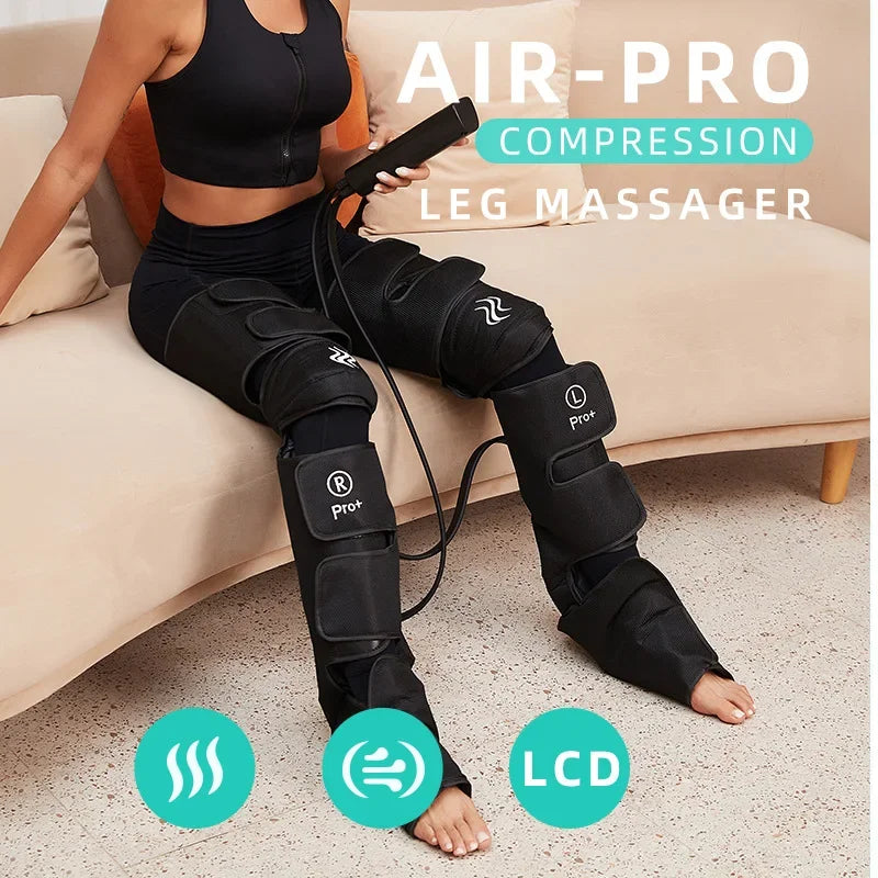 Masseur de jambes à compression d'air portable – Massage des genoux et des pieds à 3 chambres avec chauffag