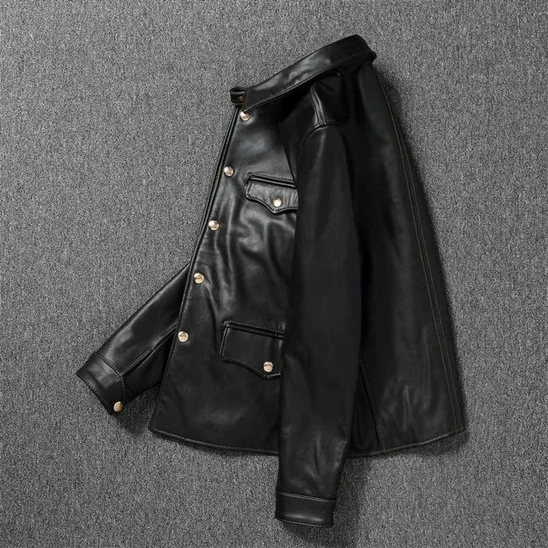 Veste en cuir de cheval de couche supérieure de cire d'huile importée, homme, décontracté,