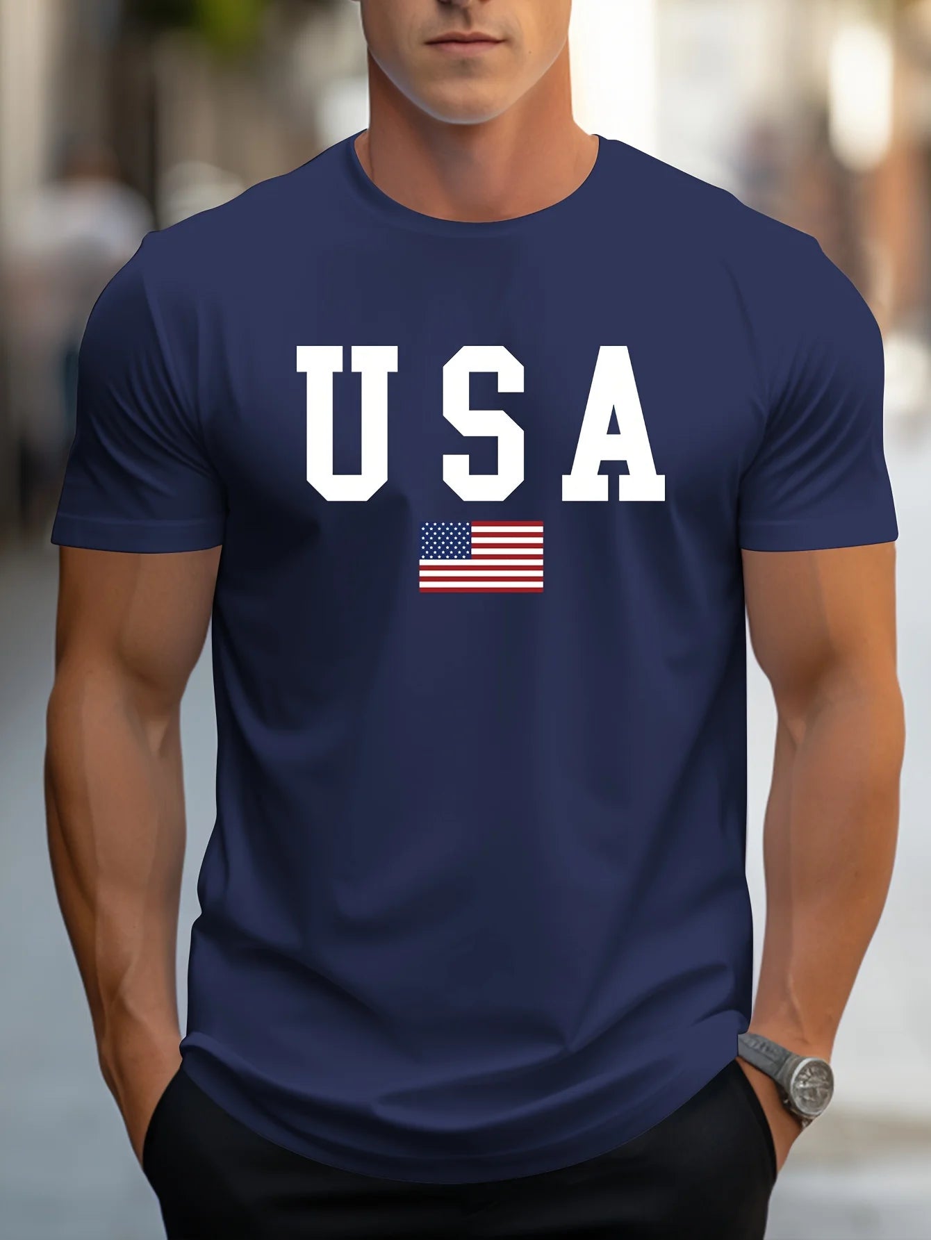 T-shirt à manches courtes et col rond pour homme, décontracté, coupe ample, imprimé USA, pur coton,