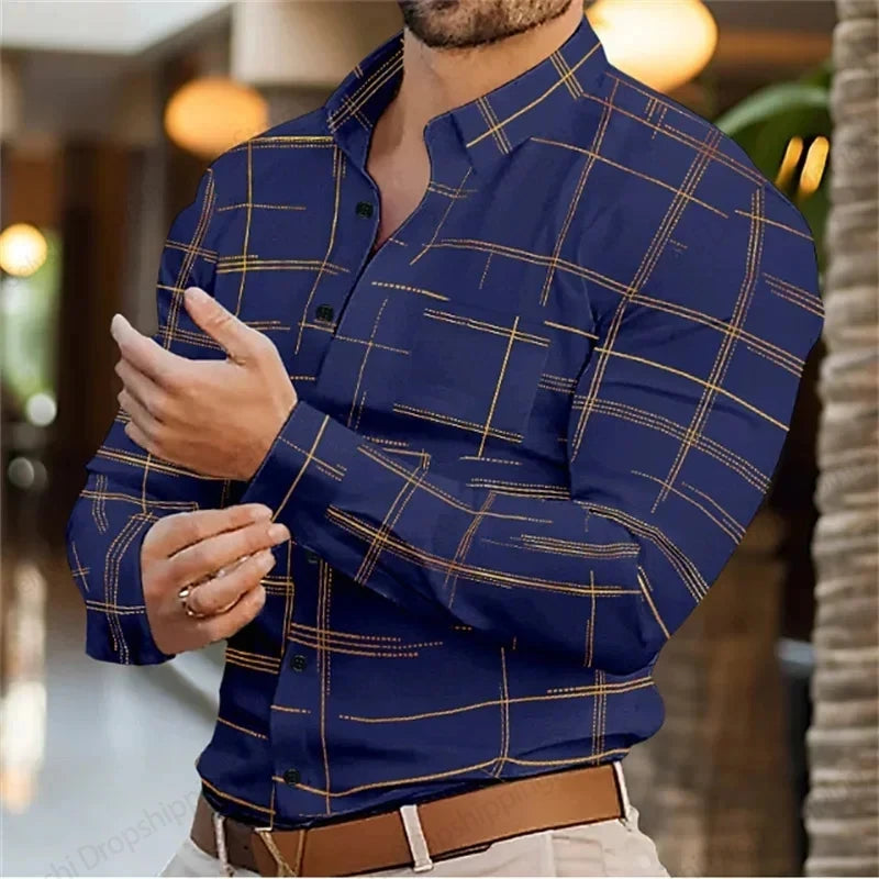 chemise pour homme d'affaires, chemises de bureau à manches longues, chemise hawaïenne homme, mode décontracté, boutonné, rayé,
