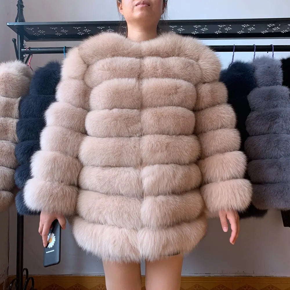 veste en fourrure de renard véritable pour femme