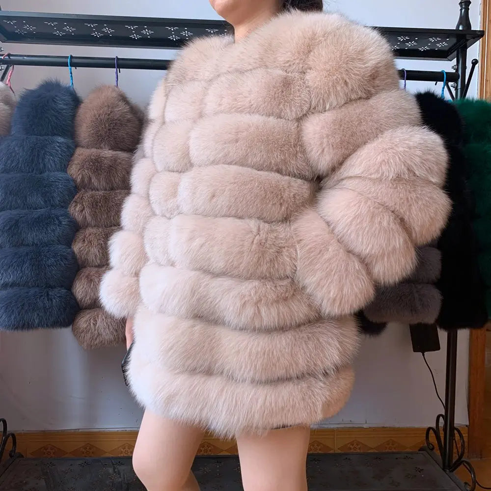 veste en fourrure de renard véritable pour femme