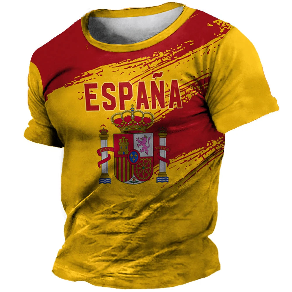 T-Shirt homme et femme, été, à manches courtes,  impression 3D drapeau espagne