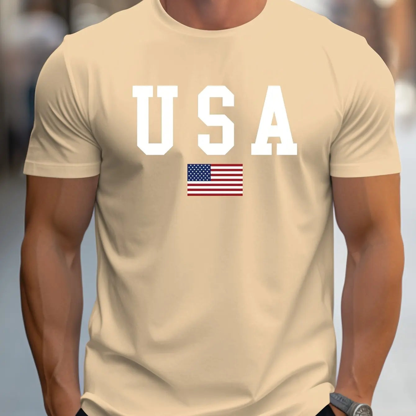 T-shirt à manches courtes et col rond pour homme, décontracté, coupe ample, imprimé USA, pur coton,