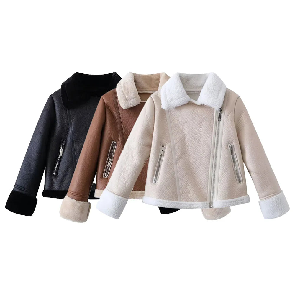 veste en fourrure à col polo pour femme