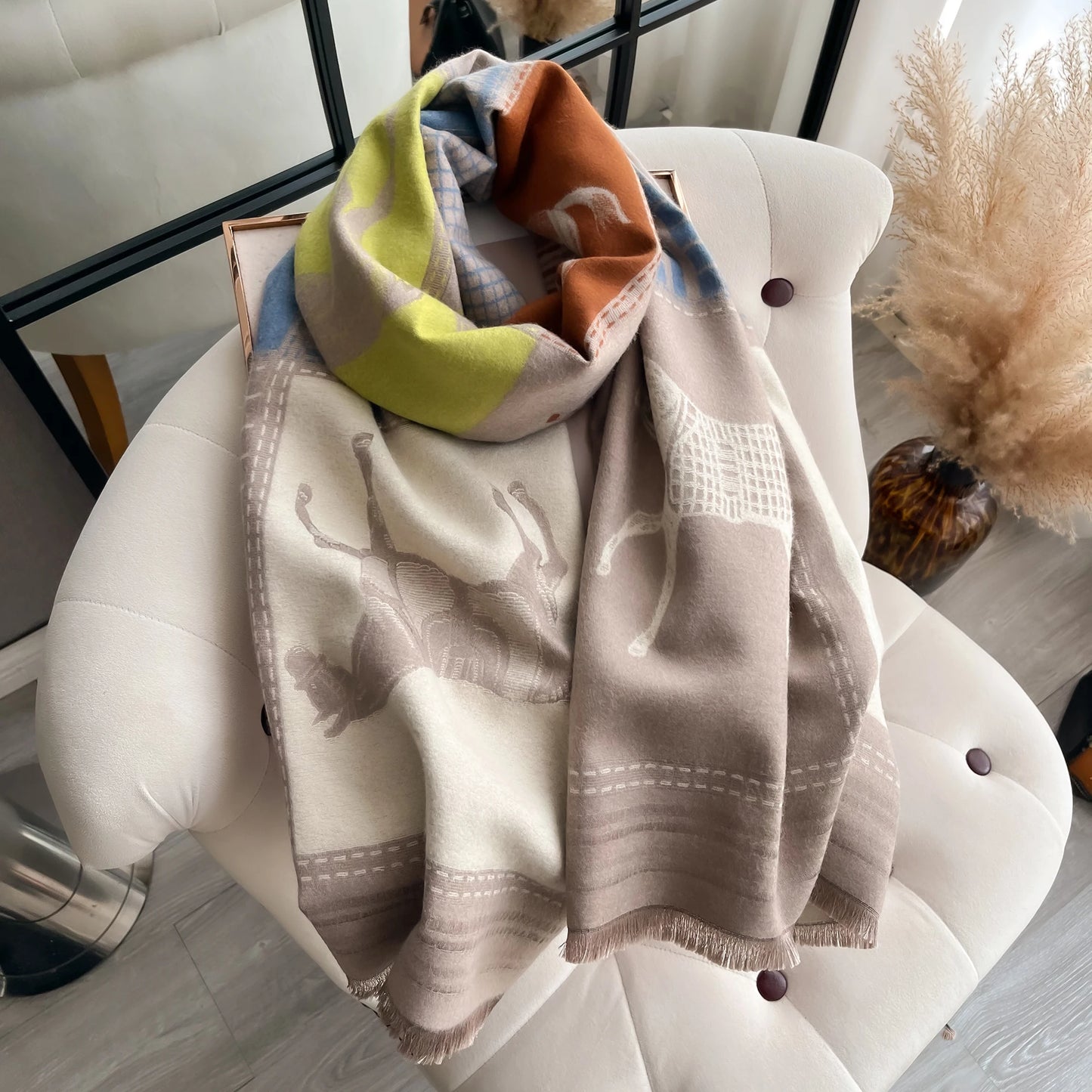 AF-Écharpe en cachemire,  de luxe, pour femme, imprimé cheval, chaude couverture pashmina, poncho, fo