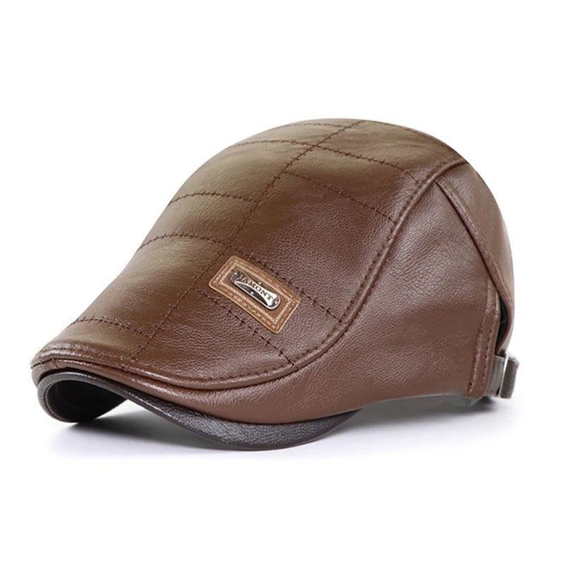 béret homme en cuir véritable, casquette plate, mâle,  réglable,  de haute qualité
