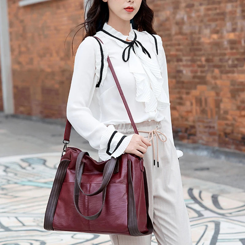 a-Sac fourre-tout en cuir PU, souple, pour femme, sac à bandoulière de grande capacité, sac de luxe,