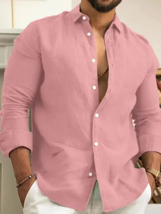 Chemise à manches longues en coton et lin pour homme