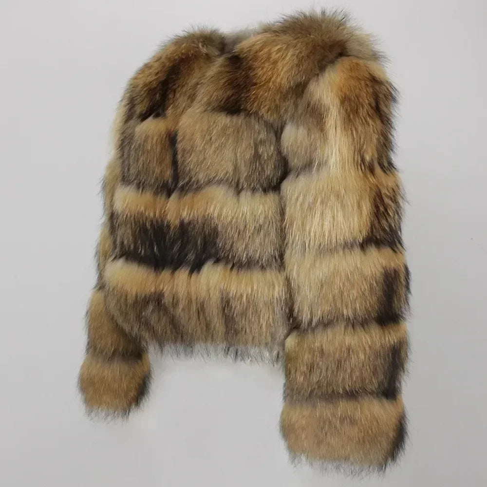 veste en fausse fourrure de renard naturelle pour femme