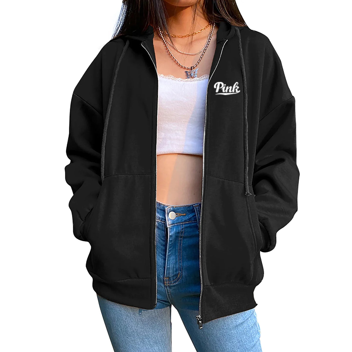 sweat-shirt à capuche avec fermeture éclair pour femme