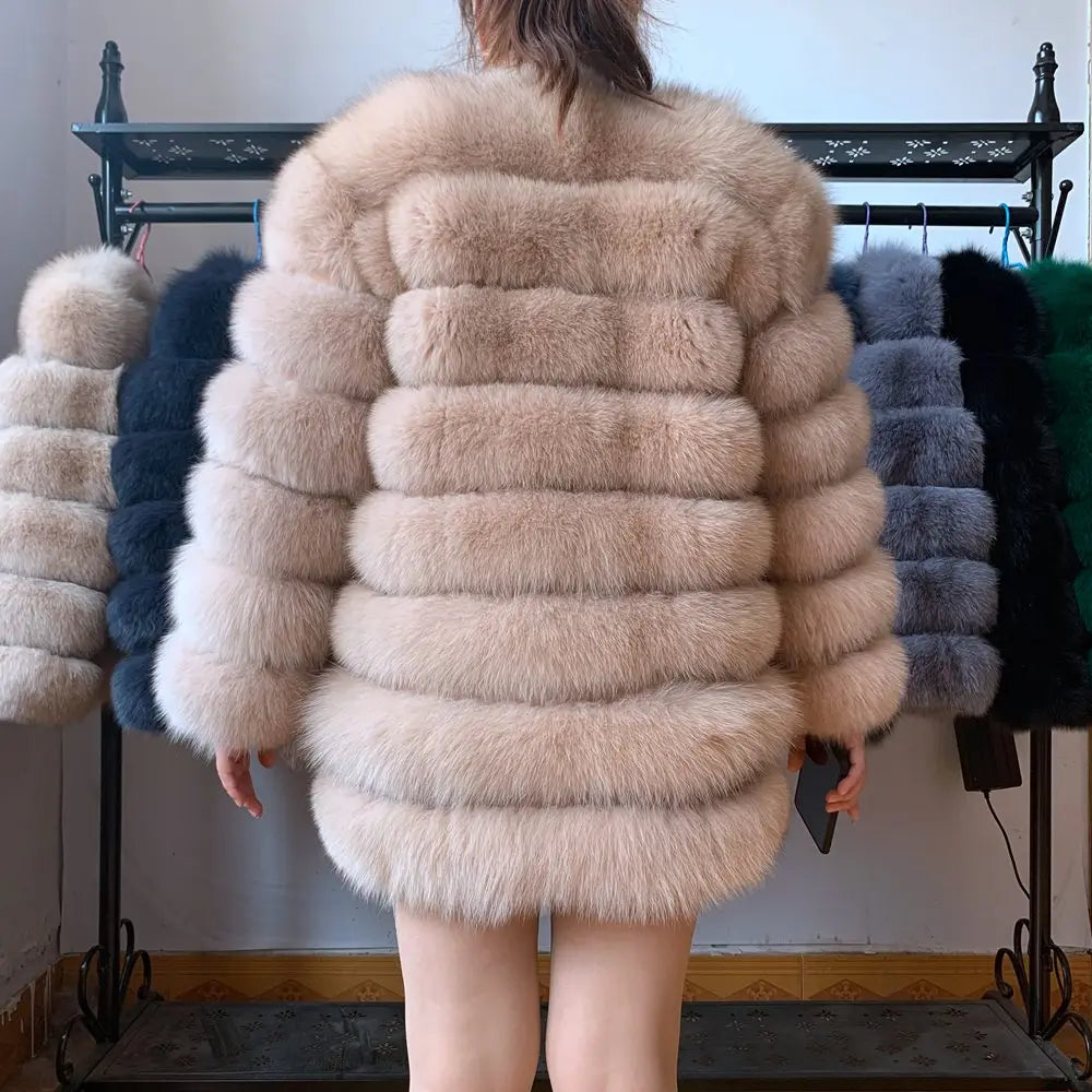 veste en fourrure de renard véritable pour femme