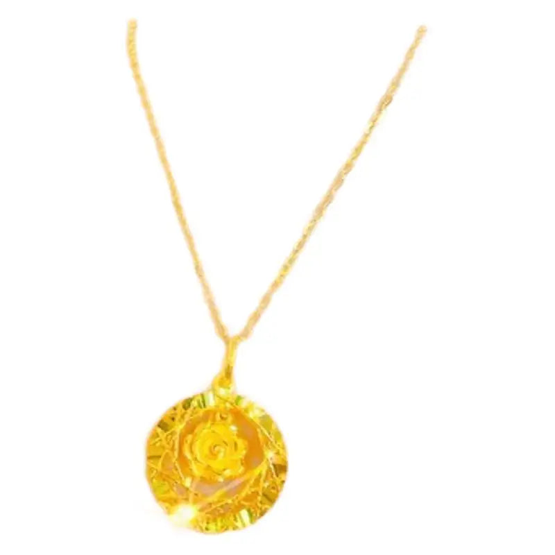 Collier jaune 24 carats pour femme, pendentif fleur clignotante, bijoux en or véritable