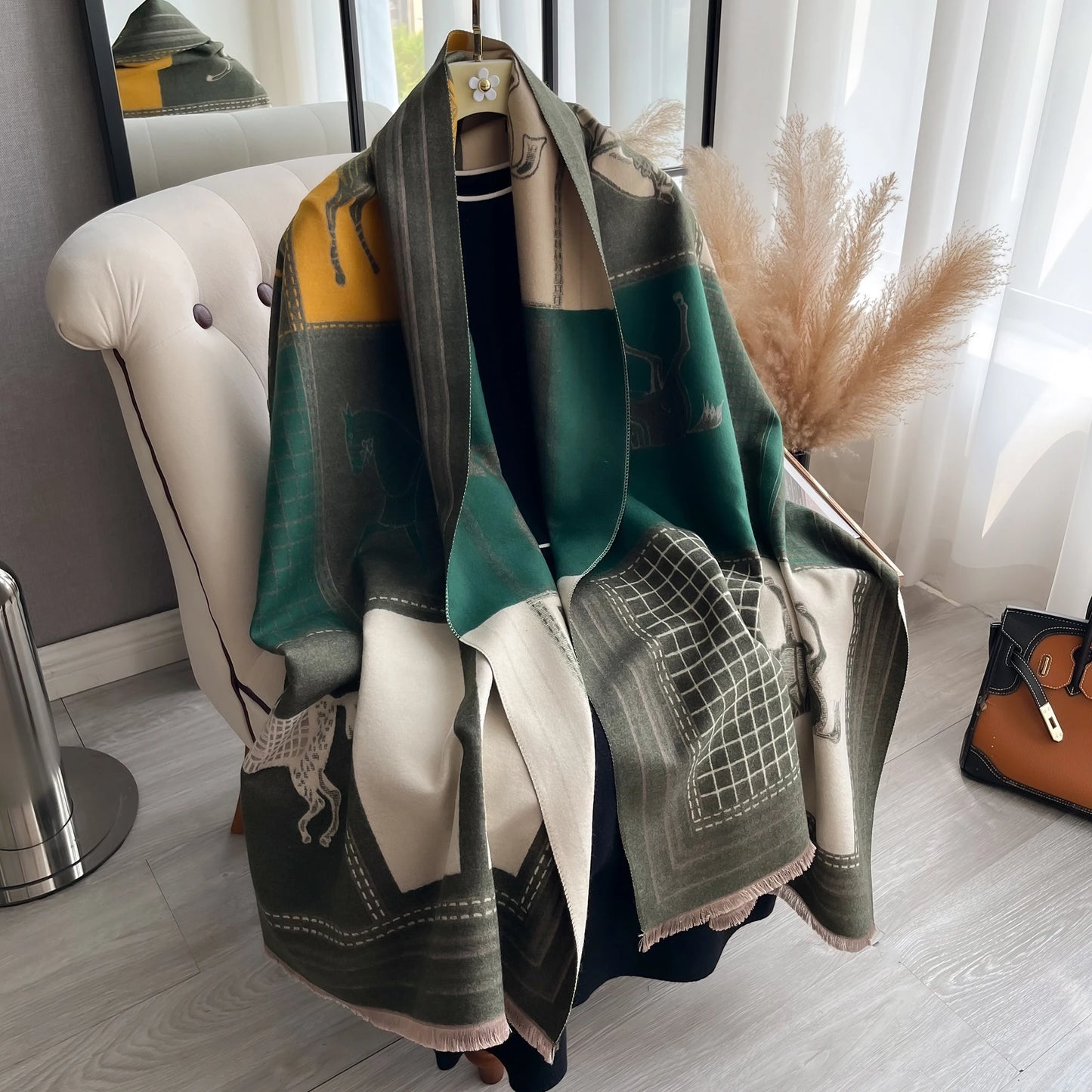 AF-Écharpe en cachemire,  de luxe, pour femme, imprimé cheval, chaude couverture pashmina, poncho, fo