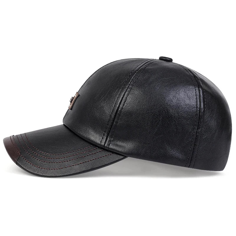 casquette de baseball en cuir Pu avec étiquette de lettre, unisexe, casquette décontractée, réglable, pour l'extérieur, casquette de protection solaire,