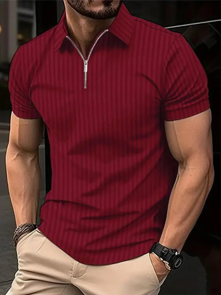 Polo léger à manches courtes pour homme, demi-fermeture éclair, monochromatique, élastique,
