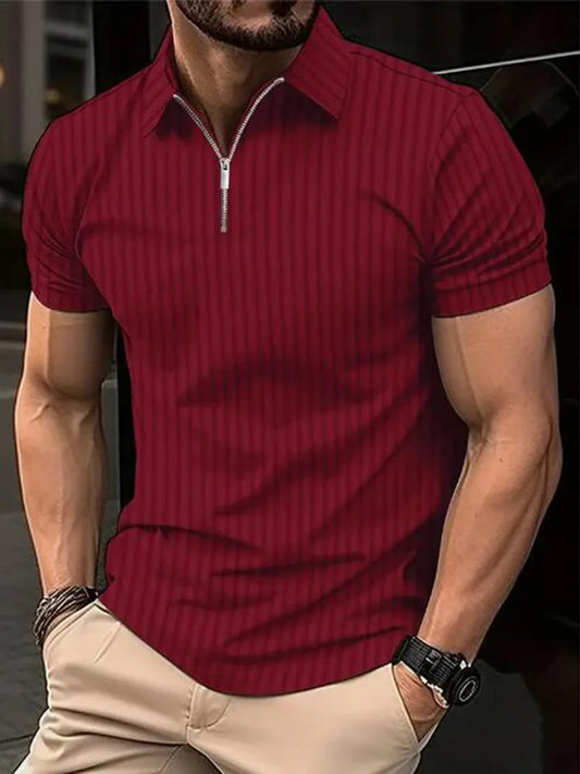 Polo léger à manches courtes pour homme, demi-fermeture éclair, monochromatique, élastique,