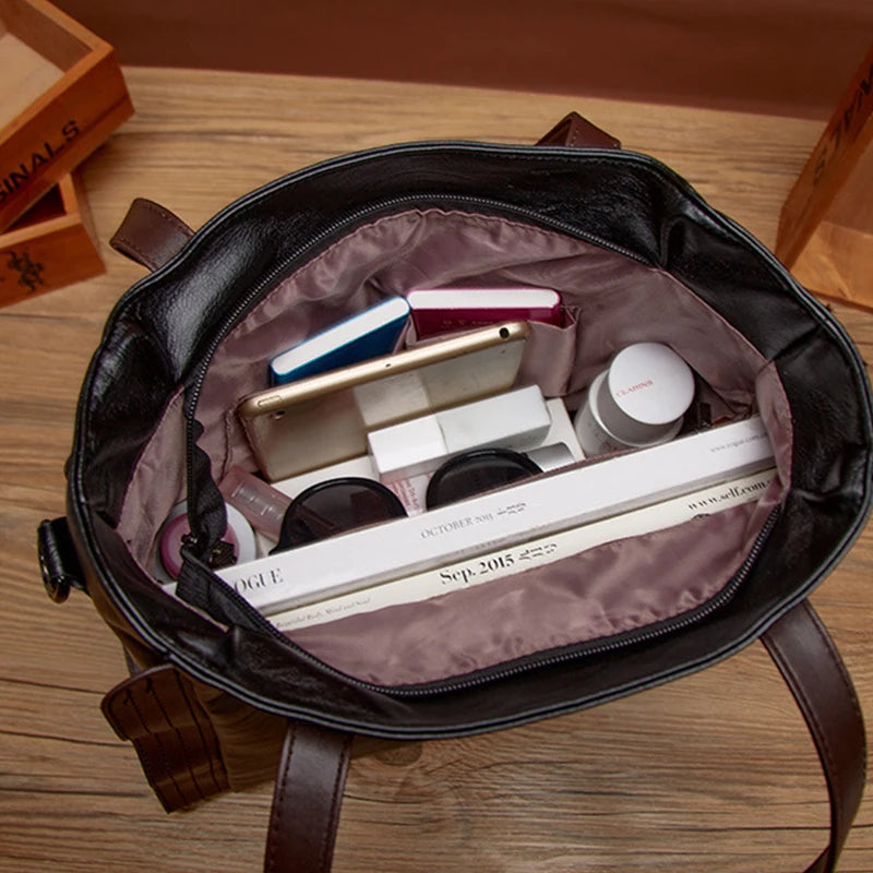 a-Sac fourre-tout en cuir PU, souple, pour femme, sac à bandoulière de grande capacité, sac de luxe,